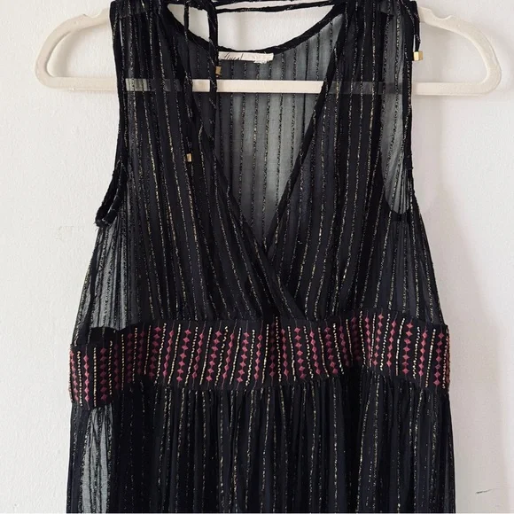 Anthropologie Black & Gold Metallic, Midi Dress by Floriat Size Small - Picture 10 of 16